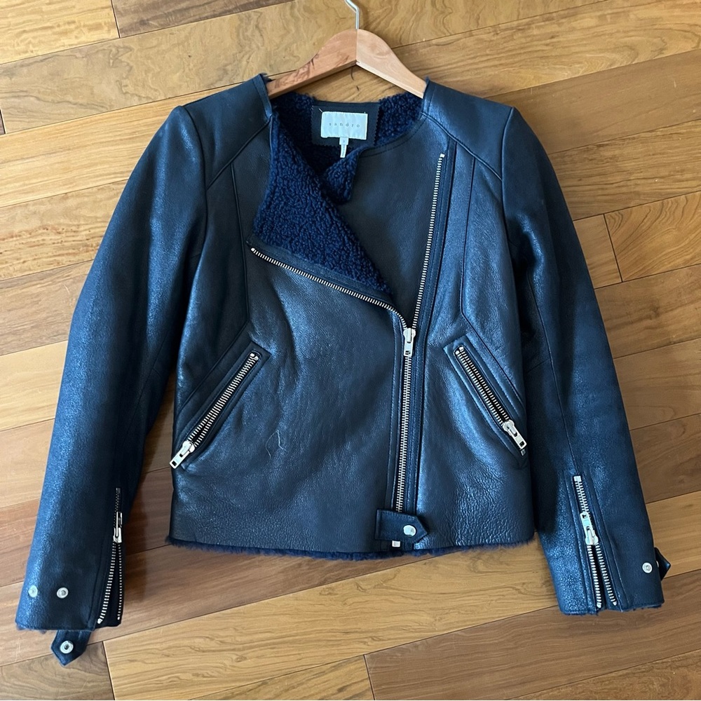 New Sandro Shearling Dark Navy coat